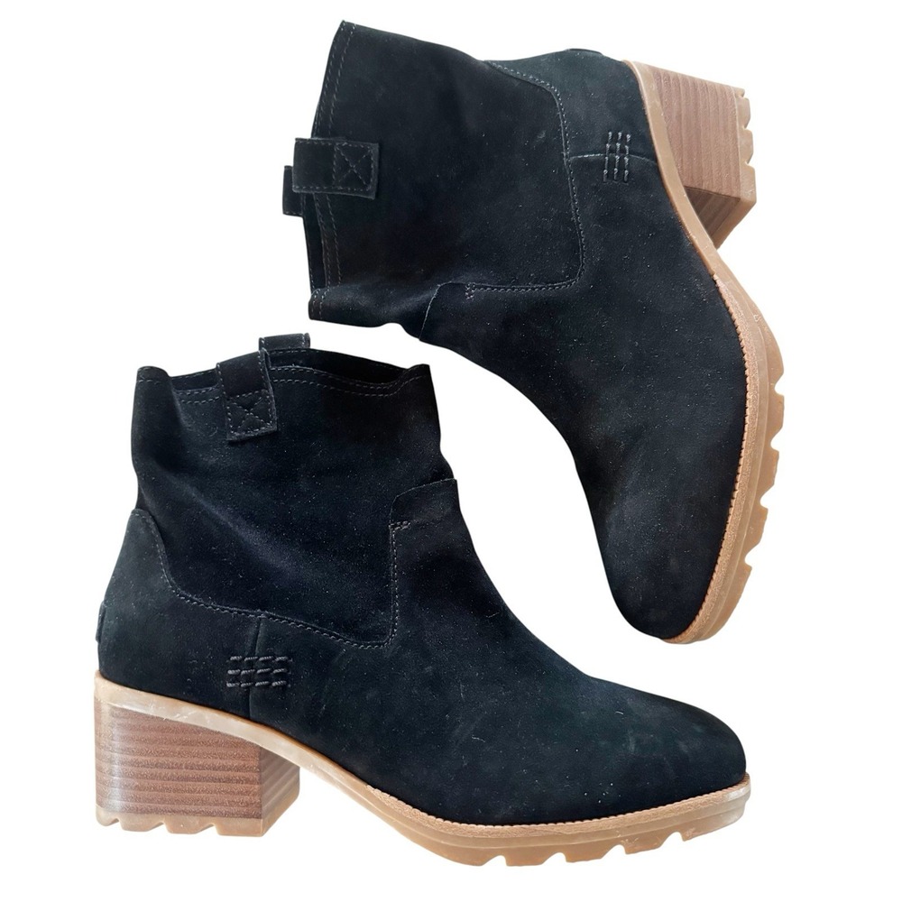 Sorel Women's Cate Pull On Waterproof Black Suede Rain Boot 8.5